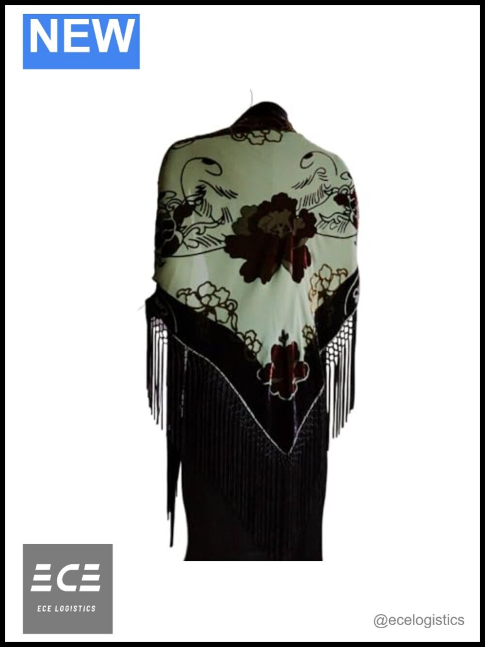 Silk Burn-out Velvet Triangle Scarf Floral 8" Tassel Elegant Fashion Wrap